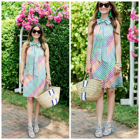 J. Crew Dresses & Skirts - NWT, J.Crew Tie Neck Rainbow Gingham Dress